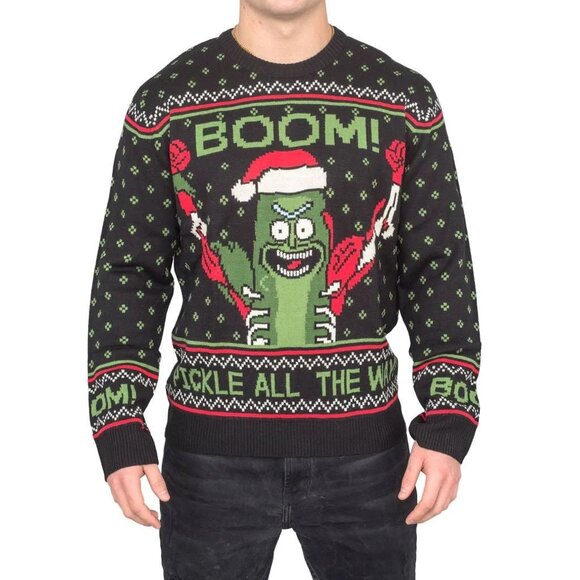 Rick and Morty Boom! Pickle Rick Adult Ugly Christmas Sweater Medium - Picture 1 of 9